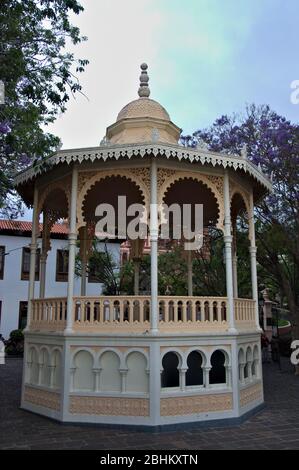 June 2017. La Orotava, Tenerife, Spain. Vertical view of the kiosk of the Plaza de la Constitución in the historic city of La Orotava Stock Photo