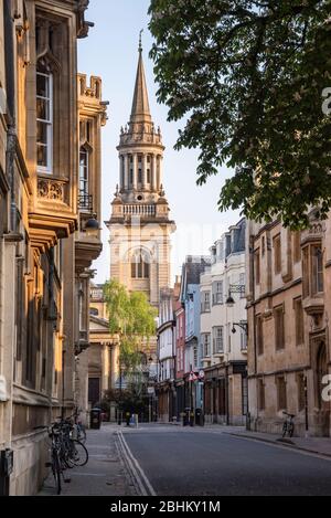 Normally busy Turl Street, Oxford, is deserted during the coronavirus (Covid-19) pandemic, April 2020 Stock Photo