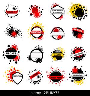 Set of Coronavirus logo badge with ribbon for covid-19 update information icon label or sticker Stock Vector