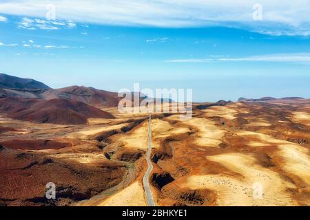 Road through the dry desert highlands of Santo Antao, Cape Verde, post processed in HDR Stock Photo
