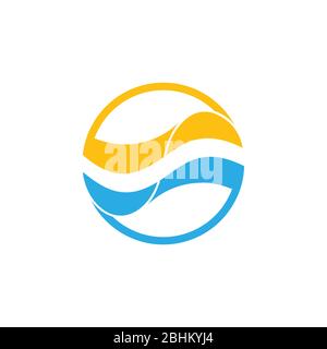 abstract yellow sun blue waves geometric logo vector Stock Vector