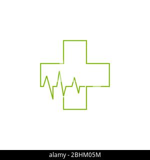 plus medical thin line heart pulse symbol logo vector Stock Vector