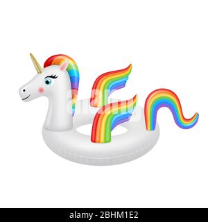 Inflatable unicorn swimming ring. Floating rubber toy. Stock Vector