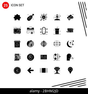 Set of 9 Vector Solid Glyphs on Grid for alert, video, security, play ...