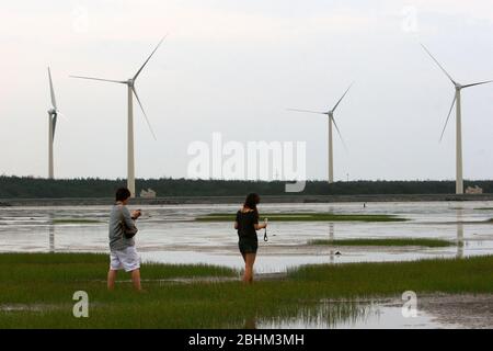 Afternoon nature landscape of Gaomei Wetlands at Taichung, Taiwan Stock Photo