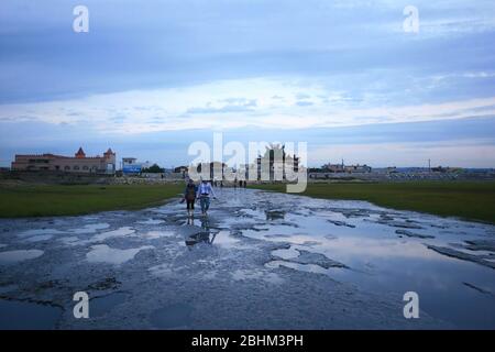 Afternoon nature landscape of Gaomei Wetlands at Taichung, Taiwan Stock Photo