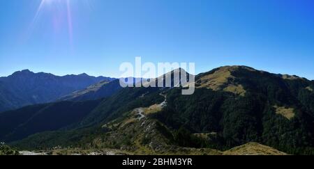 Sunny view of the Hehuan North Peak Trail at Nantou, Taiwan Stock Photo