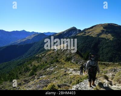 Sunny view of the Hehuan North Peak Trail at Nantou, Taiwan Stock Photo