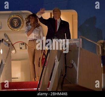 WEST PALM BEACH, FL - DECEMBER 20: US President Donald Trump, First Lady Melania Trump, son Barron Trump daughter Ivanka Trump and Melania TrumpÕs parents Viktor and Amalija Knavs all arrive at Palm Beach International Airport in West Palm Beach For Christmas Holiday At Mar-A-Lago Estate after Trump signs defense bill that creates Space Force & expands parental leave on December 20, 2019 on December 20, 2019 in West Palm Beach, Florida. People: President Donald Trump, Melania Trump, Baron Trump Credit: Storms Media Group/Alamy Live News