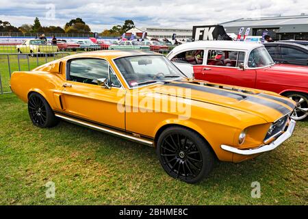 Automobiles /  American made 1967 GT Mustang fastback displayed at a motor show in Melbourne Victoria Australia.The vehicle featured a 289 cubic inch Stock Photo