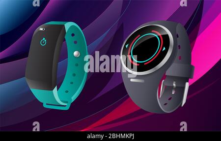 mock up illustration of digital watches on abstract background Stock Vector