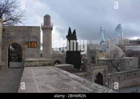The Unesco-listed Palace of the Shirvanshahs in the old city of Baku, Azerbaijan, dates from the 15th century and is open to the public. Stock Photo