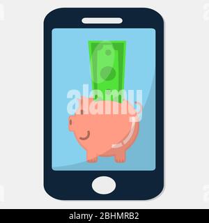 piggy bank inside smartphone for mobile app payment system concept vector illustration Stock Vector