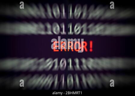 Error message on display screen technology binary code number data alert computer network system problem error software concept - selective focus Stock Photo