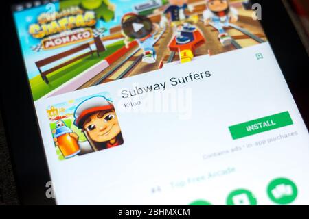 MONTREAL, CANADA - APRIL 5, 2016 : Subway Surfers game on android device. Subway  Surfers is a Temple Run-style game where you have to escape from a r Stock  Photo - Alamy