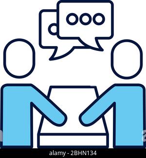 men avatars silhouettes with speech bubbles line and fill style Stock Vector