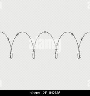 Metal barbed wire horizontal seamless border template and elements object. EPS 10 Stock Vector