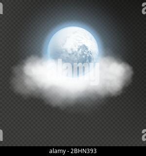 Realistic detailed full big blue moon isolated on transparent background. Horror night concept. Halloween object. EPS 10 Stock Vector