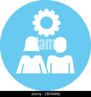 couple avatars silhouettes with gear block style Stock Vector