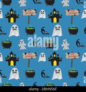 Vector seamless pattern for Halloween. Halloween patterns can be used for scrapbook, paper, textile print, cover. Vector collection of Halloween celeb Stock Vector