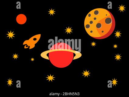 Flight of a spaceship against the backdrop of a planetary landscape. Stock Vector