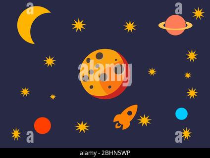 Flight of a spaceship against the backdrop of a planetary landscape. Stock Vector