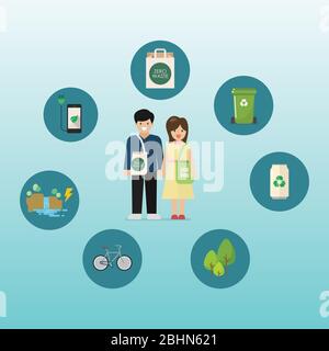 Sustainable eco-friendly lifestyle. Vector illustration Stock Vector