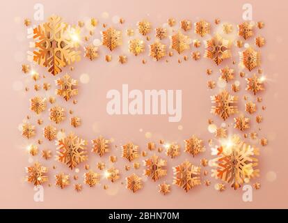 Christmas template frame inscription decorated with orange snowflakes. EPS 10 Stock Vector