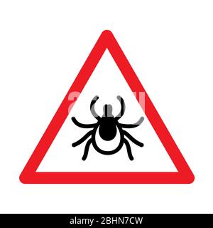 No tick, mite sign and red triangle warning symbol Stock Vector