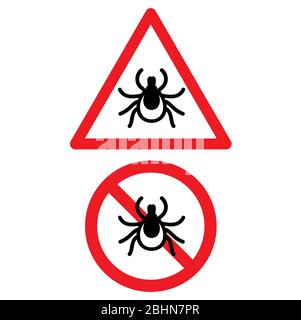 No tick mite icon red round triangle warning sign Stock Vector