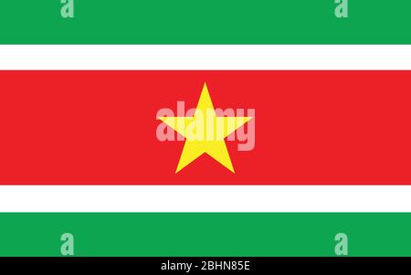 Suriname flag vector graphic. Rectangle Surinamese flag illustration. Suriname country flag is a symbol of freedom, patriotism and independence. Stock Vector