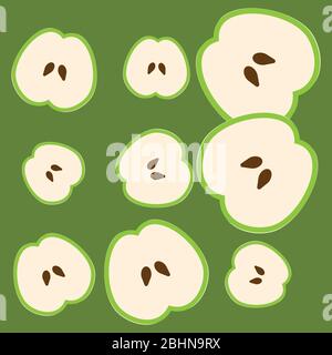 Green apples core on green seamless background Stock Vector