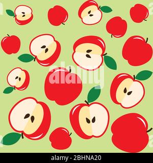 Red apples and core on light seamless background Stock Vector