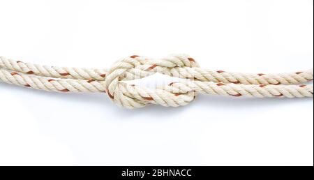 jute ropes with knot isolated on white background Stock Photo