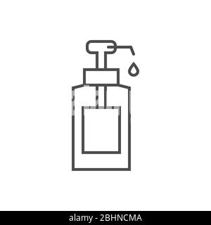Sanitazer bottle with drop related vector thin line icon. Stock Vector