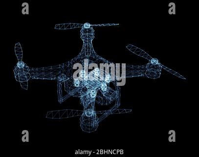 Drone of luminous lines and dots. 3d illustration on a black background Stock Photo