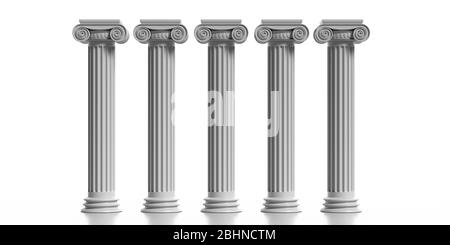 Pillars columns ancient greek stone marble, four ionic style pedestals, isolated against white color background, vertical. 3d illustration Stock Photo