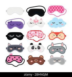 Sleep masks set, eye cover flat design cartoon vector illustration. Stock Vector
