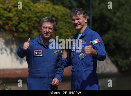 VENICE, ITALY - SEPTEMBER 06:  Astronauts Roberto Vittori and Paolo Nespoli is seen during the 75th Venice Film Festival on September 6, 2018 Stock Photo