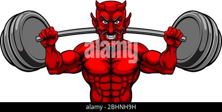 Devil Weight Lifting Body Builder Sports Mascot Stock Vector