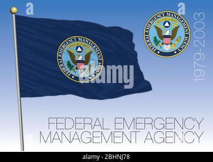 FEMA Federal Emergency Management Agency historical flag with seal, United States, USA, vector illustration Stock Vector