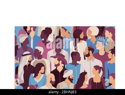 People talking diversity. Seamless pattern. Communication dialogue and connection between Crowd diverse multiethnic multicultural people. Community Stock Vector
