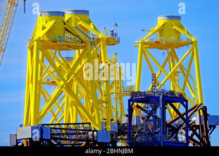 Wind turbine manufacturing finishing off and painting before delivery from Smulders yard Stock Photo