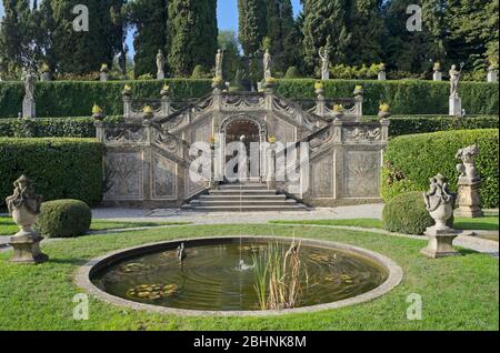 classic Italian garden with pond, Villa Sommi-Picenardi, Olgiate Molgora, Lecco, Italy Stock Photo