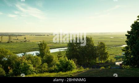 Panorama of Biebrza river in Biebrza National Park, Poland Stock Photo