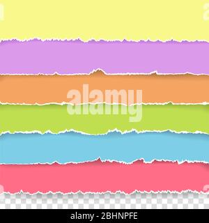 Set of vector paper dividers with rough edges. Torn paper pieces with copy space for text. Teared paper Stock Vector