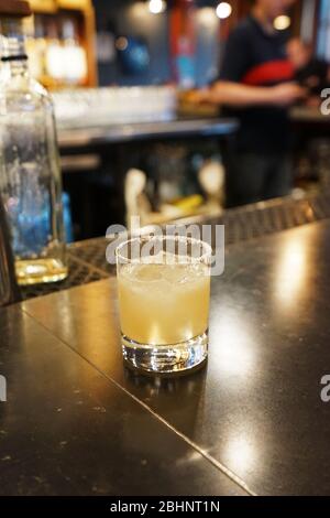 A glass of Margarita -cocktail consisting of tequila, orange liqueur and lime juice often served with salt on the rim of the glass Stock Photo