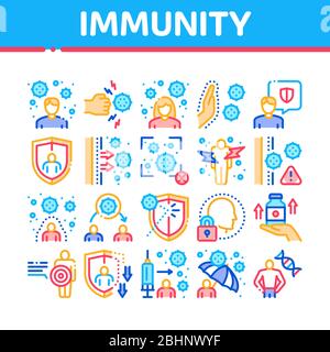 Immunity Human Biological Defense Icons Set Vector Stock Vector