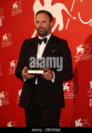 VENICE, ITALY - SEPTEMBER 08: Yorgos Lanthimos poses with the Silver Lion for 'The Favourite' at the Winners Photocall Stock Photo