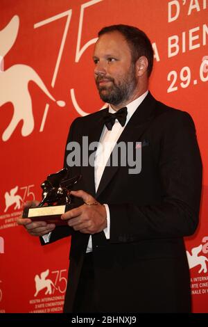 VENICE, ITALY - SEPTEMBER 08: Yorgos Lanthimos poses with the Silver Lion for 'The Favourite' at the Winners Photocall Stock Photo